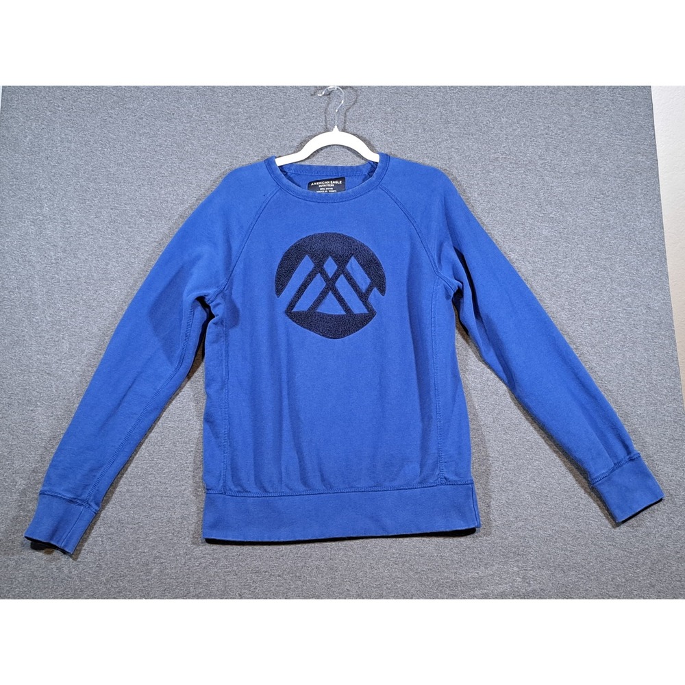 American Eagle Mens Blue Chenille Logo Raglan Cotton Sweatshirt Medium AE-177